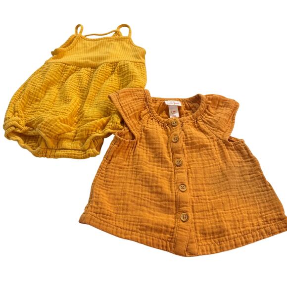 Cat & Jack Other - Cat & Jack Baby Girl 6-9M Mustard Yellow Bundle with Romper and Shirt